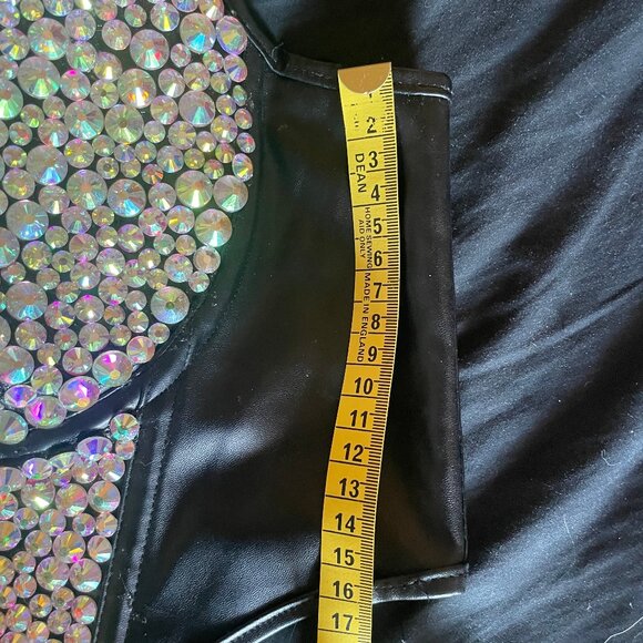 PU Bustier Punk Goth Clubwear Bralette Corset Rhinestones - Picture 7 of 9